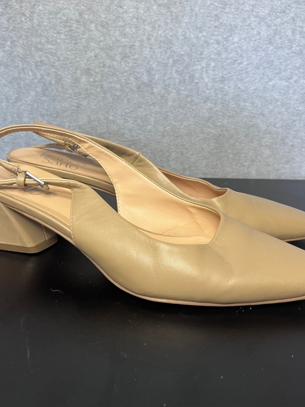 Franco Sarto Sling Back Pumps Beige Leather Women’s Size 8.5
